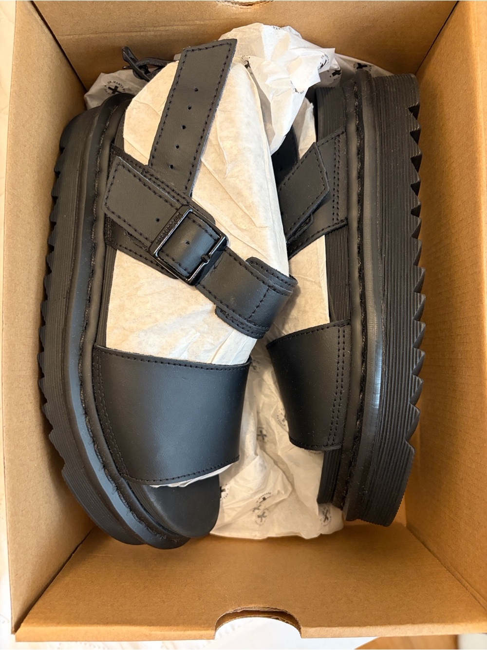 Dr. Martens Black Voss Hydro Leather Sandals NWT